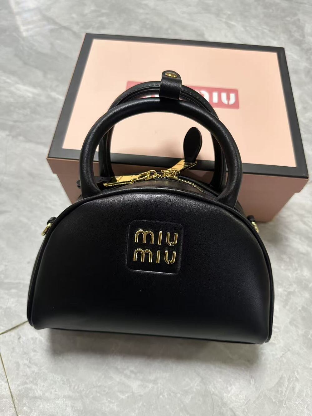 Miu Miu Black Dome Leather Top Handle Bag